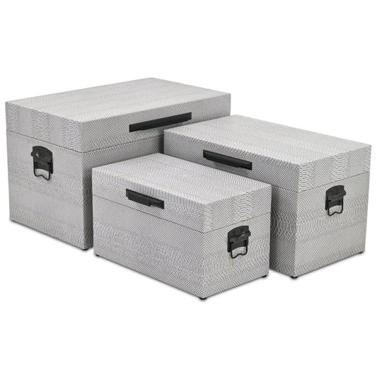 Set of Three Gray Wood Hand Painted Decorative Box HomeRoots