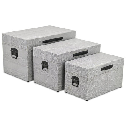 Set of Three Gray Wood Hand Painted Decorative Box
