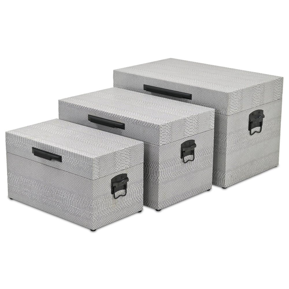 Set of Three Gray Wood Hand Painted Decorative Box