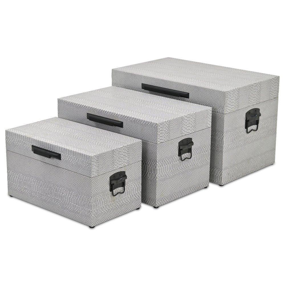 Set of Three Gray Wood Hand Painted Decorative Box HomeRoots