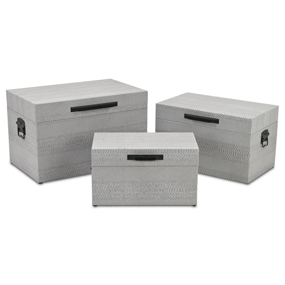 Set of Three Gray Wood Hand Painted Decorative Box — view 4