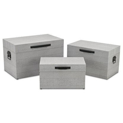 Set of Three Gray Wood Hand Painted Decorative Box