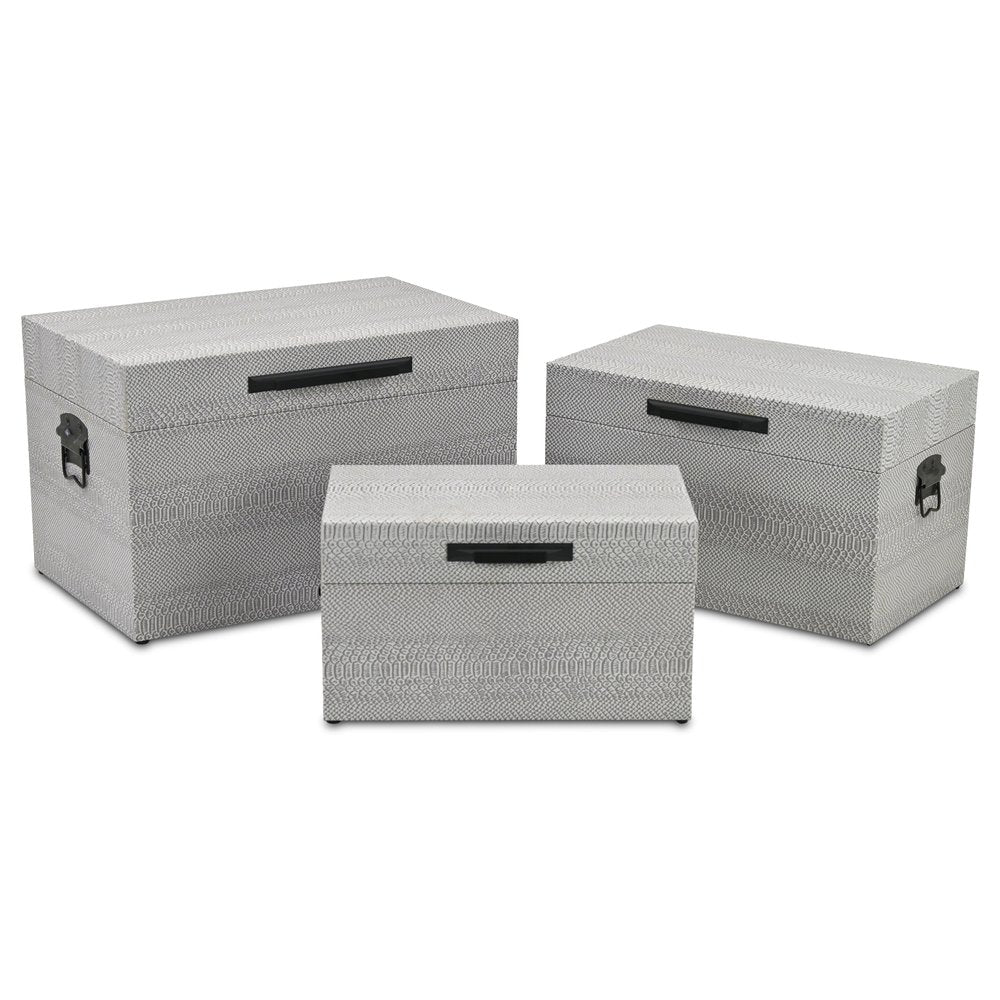 Set of Three Gray Wood Hand Painted Decorative Box HomeRoots