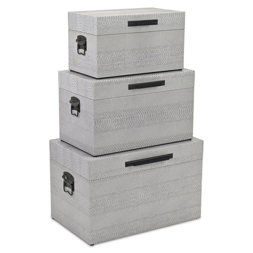 Set of Three Gray Wood Hand Painted Decorative Box