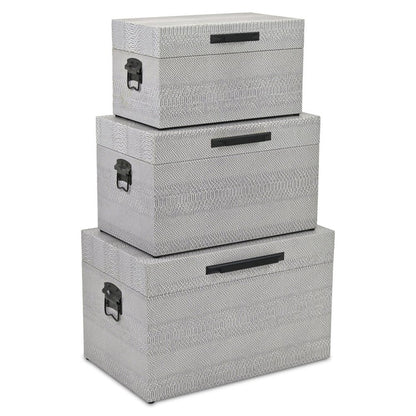 Set of Three Gray Wood Hand Painted Decorative Box