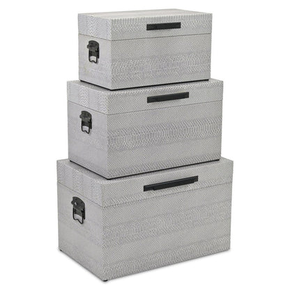 Set of Three Gray Wood Hand Painted Decorative Box HomeRoots