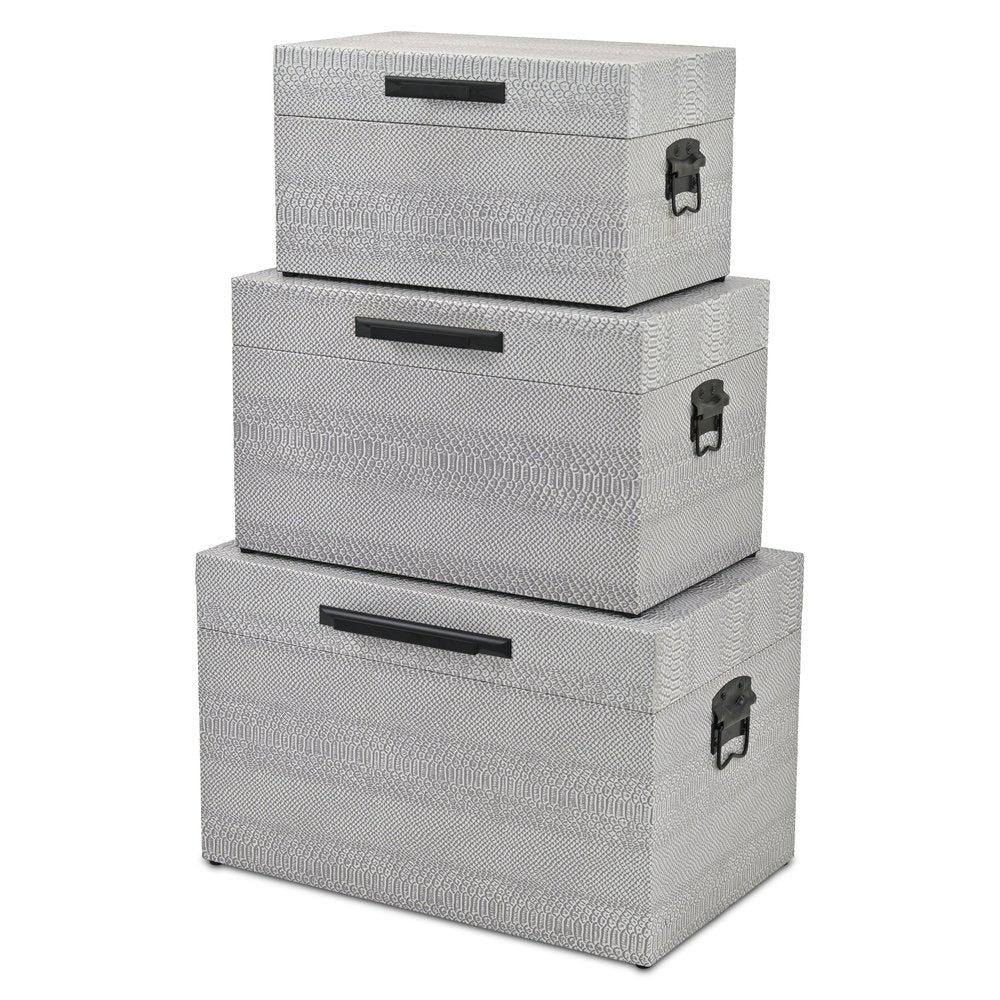 Set of Three Gray Wood Hand Painted Decorative Box HomeRoots