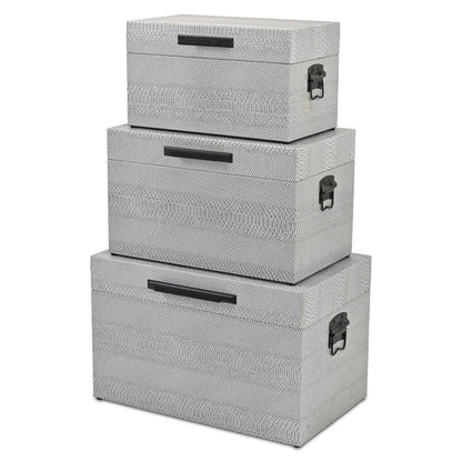 Set of Three Gray Wood Hand Painted Decorative Box HomeRoots