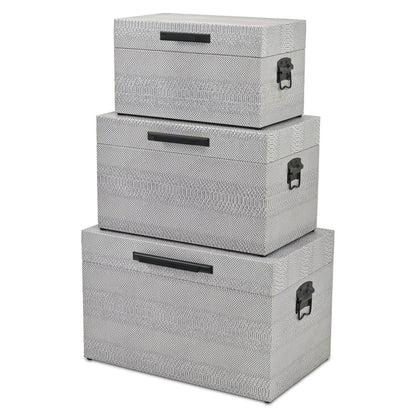Set of Three Gray Wood Hand Painted Decorative Box