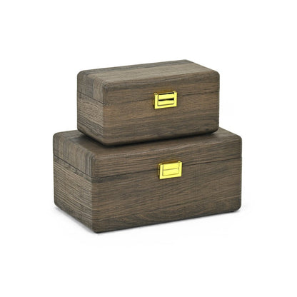 Set of Two Dark Brown Wood Hand Painted Decorative Box HomeRoots