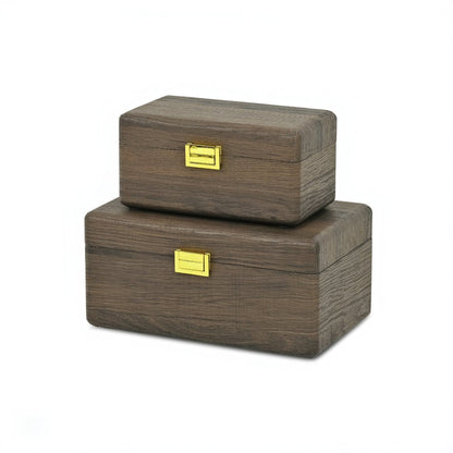 Set of Two Dark Brown Wood Hand Painted Decorative Box HomeRoots