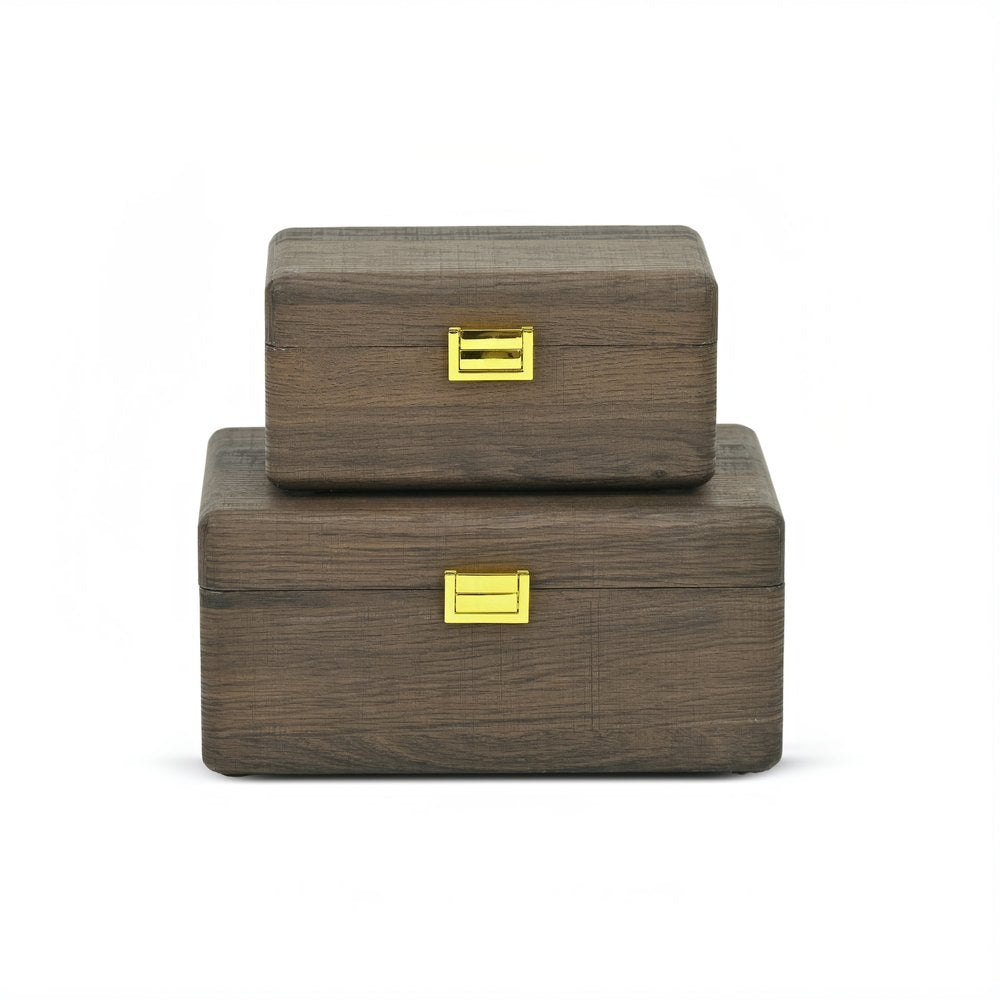 Set of Two Dark Brown Wood Hand Painted Decorative Box HomeRoots