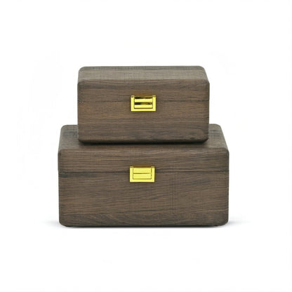 Set of Two Dark Brown Wood Hand Painted Decorative Box HomeRoots