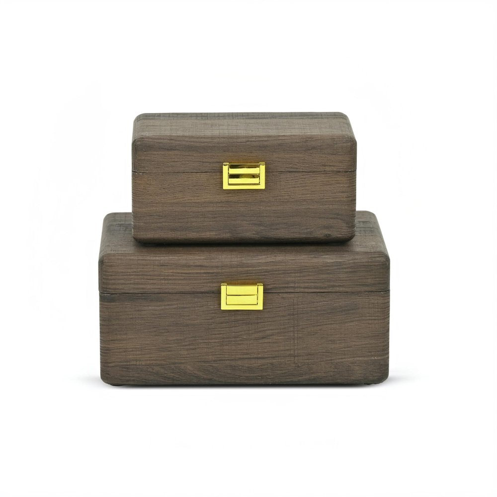 Set of Two Dark Brown Wood Hand Painted Decorative Box HomeRoots