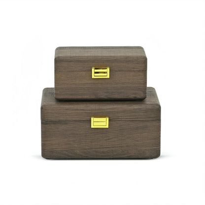 Set of Two Dark Brown Wood Hand Painted Decorative Box HomeRoots
