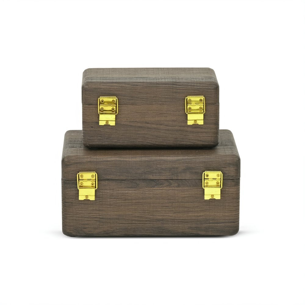 Set of Two Dark Brown Wood Hand Painted Decorative Box HomeRoots
