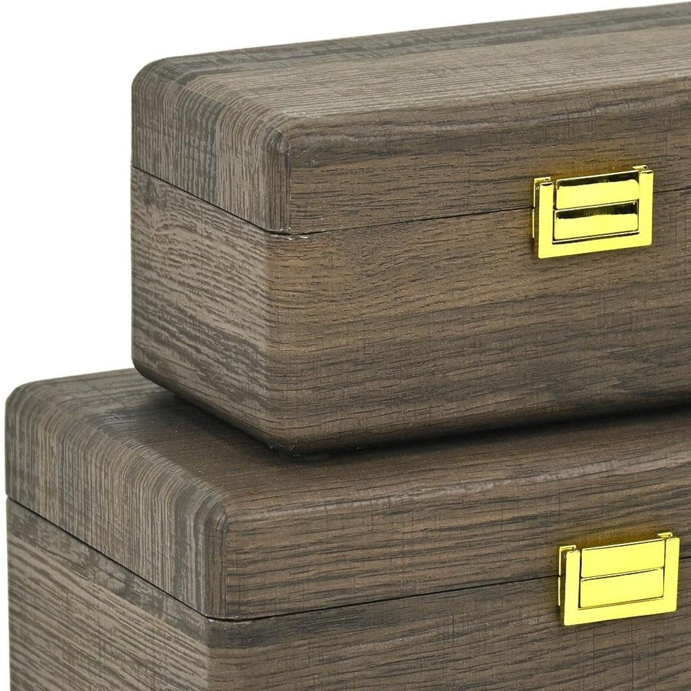 Set of Two Dark Brown Wood Hand Painted Decorative Box HomeRoots