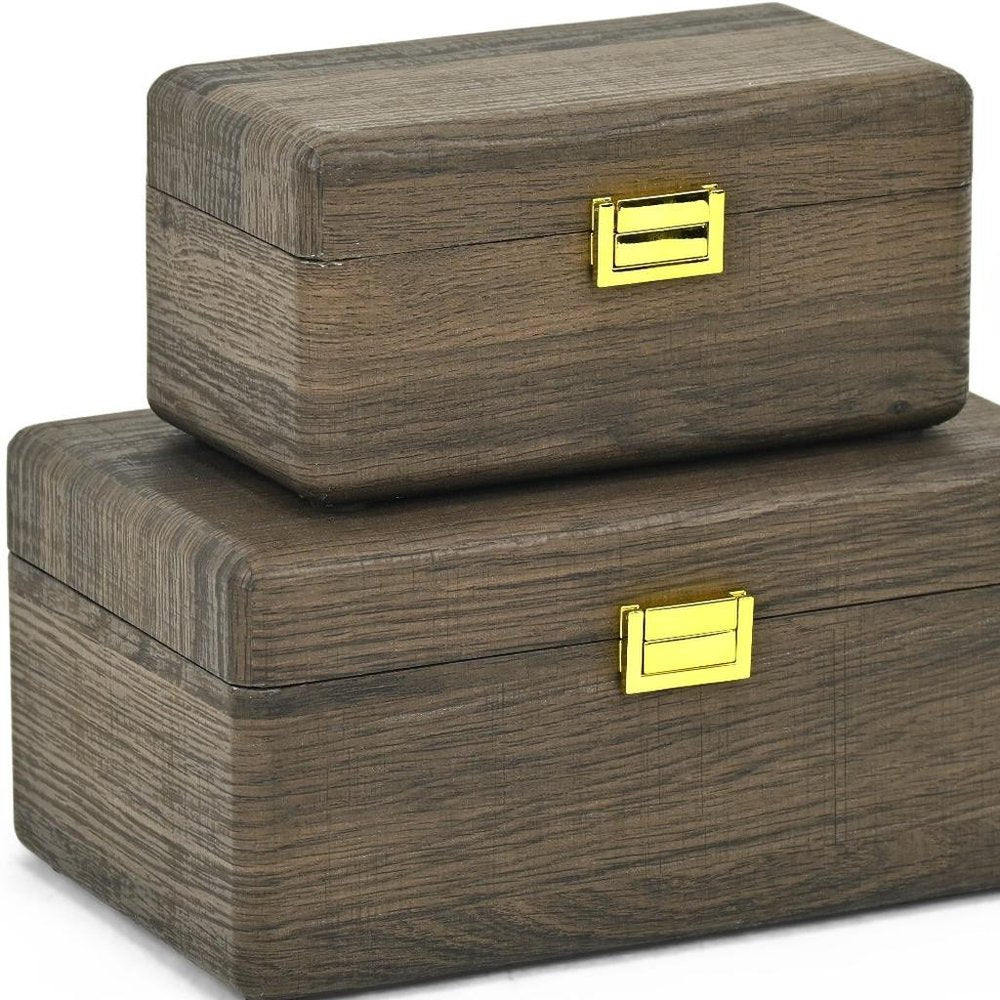Set of Two Dark Brown Wood Hand Painted Decorative Box HomeRoots