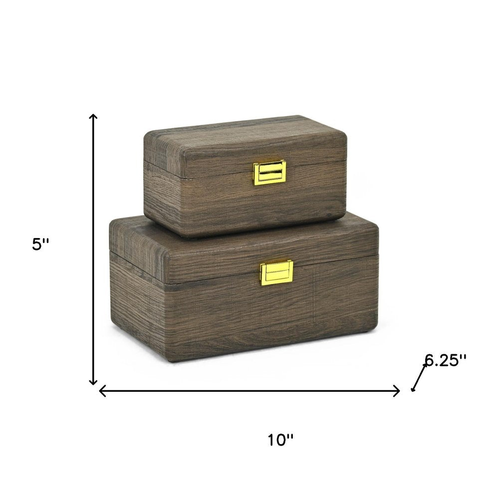 Set of Two Dark Brown Wood Hand Painted Decorative Box HomeRoots