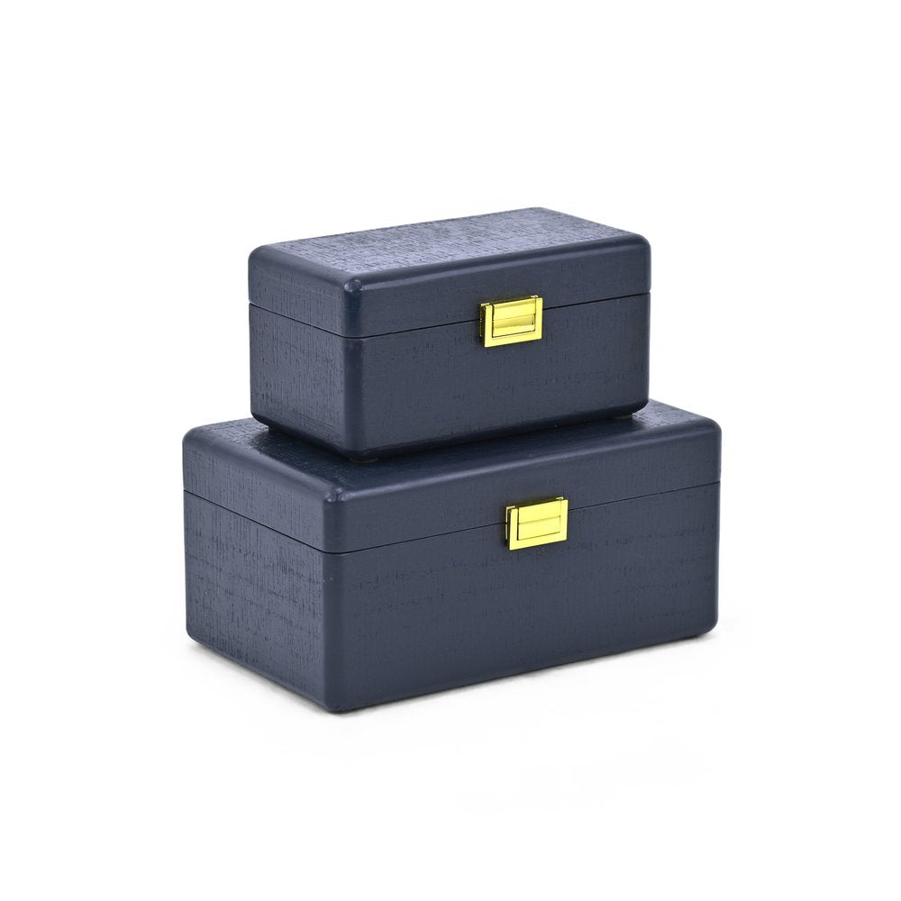 Set of Two Navy Blue Wood Hand Painted Decorative Box HomeRoots