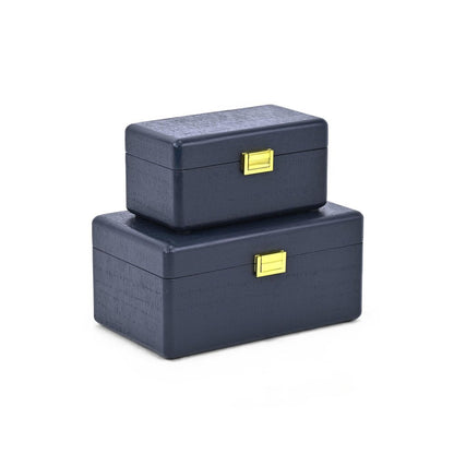 Set of Two Navy Blue Wood Hand Painted Decorative Box HomeRoots