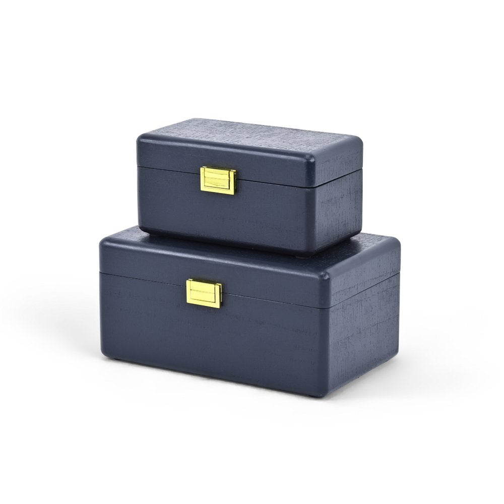 Set of Two Navy Blue Wood Hand Painted Decorative Box HomeRoots