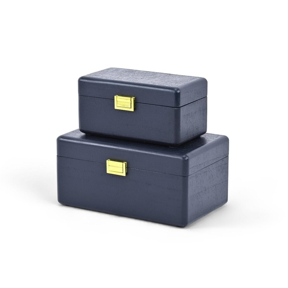 Set of Two Navy Blue Wood Hand Painted Decorative Box HomeRoots