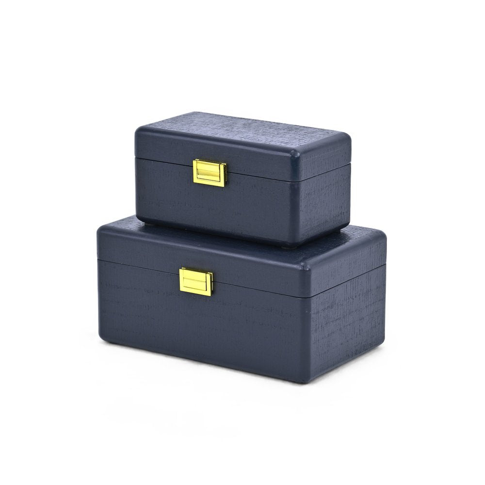Set of Two Navy Blue Wood Hand Painted Decorative Box HomeRoots