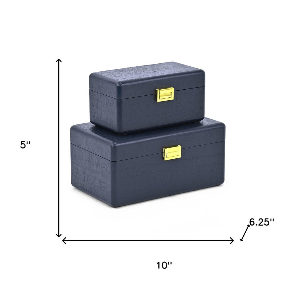 Set of Two Navy Blue Wood Hand Painted Decorative Box HomeRoots