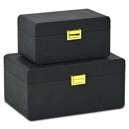 Set of Two Black Wood Hand Painted Decorative Box HomeRoots