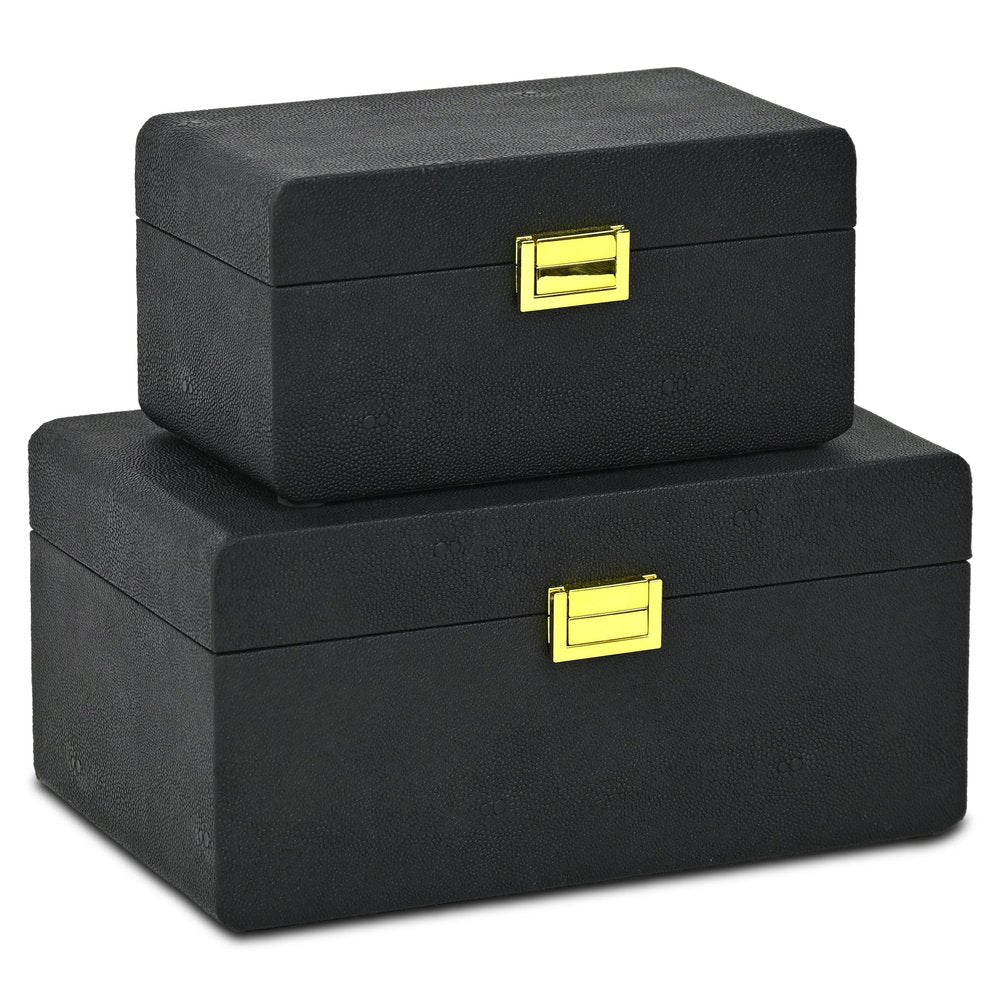 Set of Two Black Wood Hand Painted Decorative Box HomeRoots