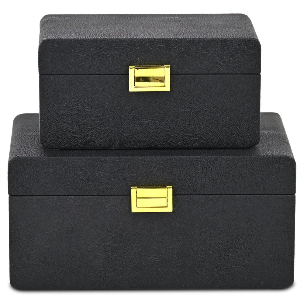 Set of Two Black Wood Hand Painted Decorative Box HomeRoots