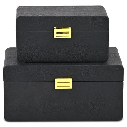 Set of Two Black Wood Hand Painted Decorative Box HomeRoots