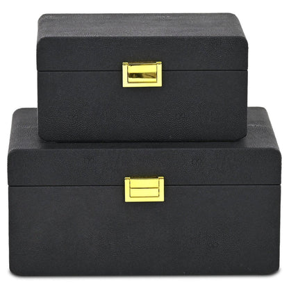 Set of Two Black Wood Hand Painted Decorative Box HomeRoots