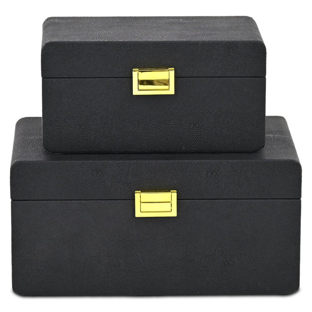 Set of Two Black Wood Hand Painted Decorative Box HomeRoots