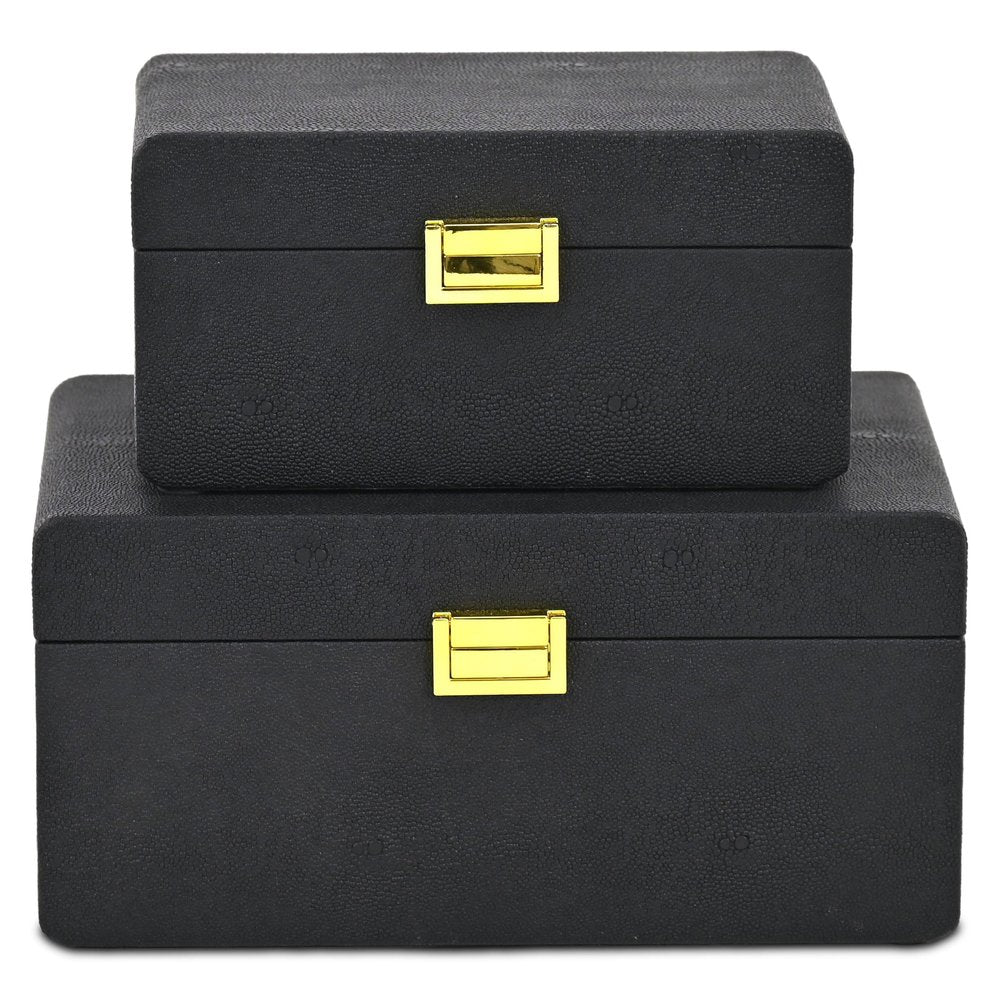 Set of Two Black Wood Hand Painted Decorative Box HomeRoots