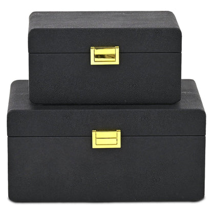 Set of Two Black Wood Hand Painted Decorative Box HomeRoots
