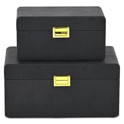 Set of Two Black Wood Hand Painted Decorative Box HomeRoots