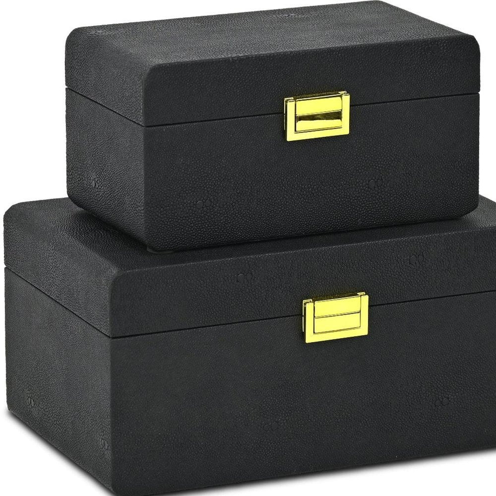 Set of Two Black Wood Hand Painted Decorative Box HomeRoots