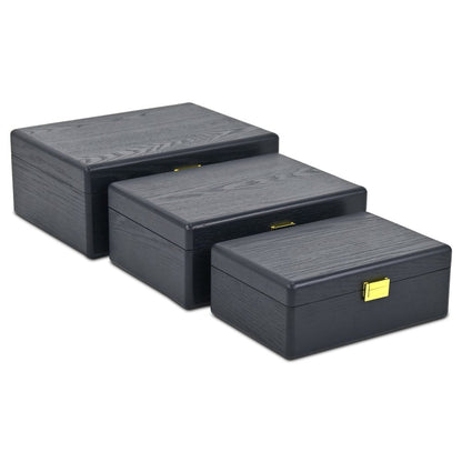 Set of Three Navy Blue Wood Hand Painted Decorative Box HomeRoots