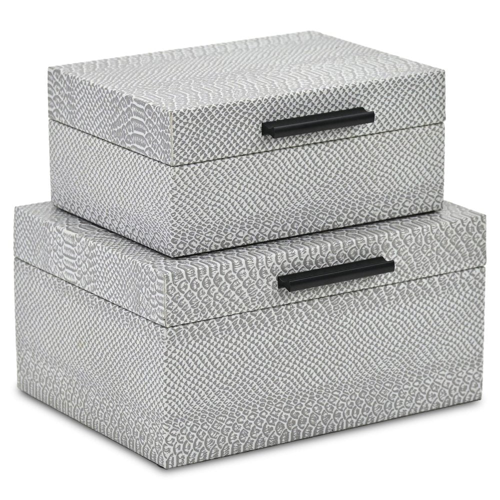 Set of Two Gray Wood Hand Painted Decorative Box HomeRoots