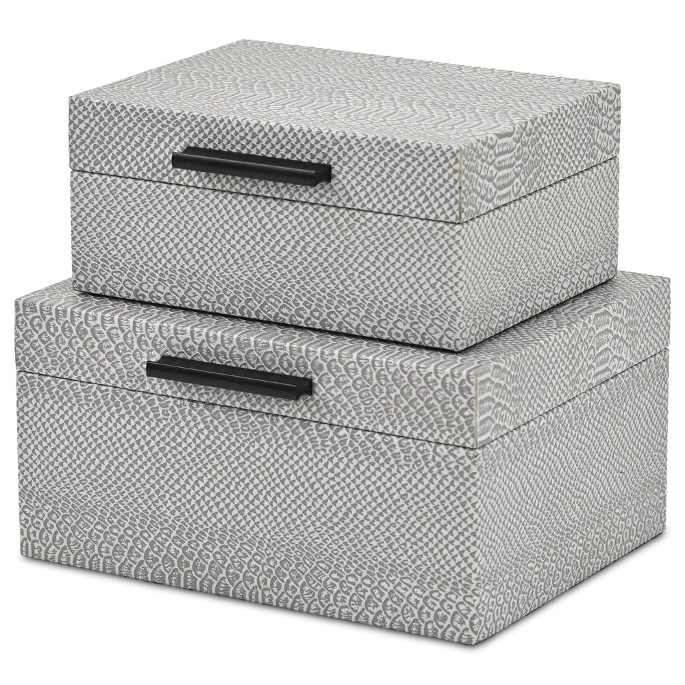Set of Two Gray Wood Hand Painted Decorative Box HomeRoots