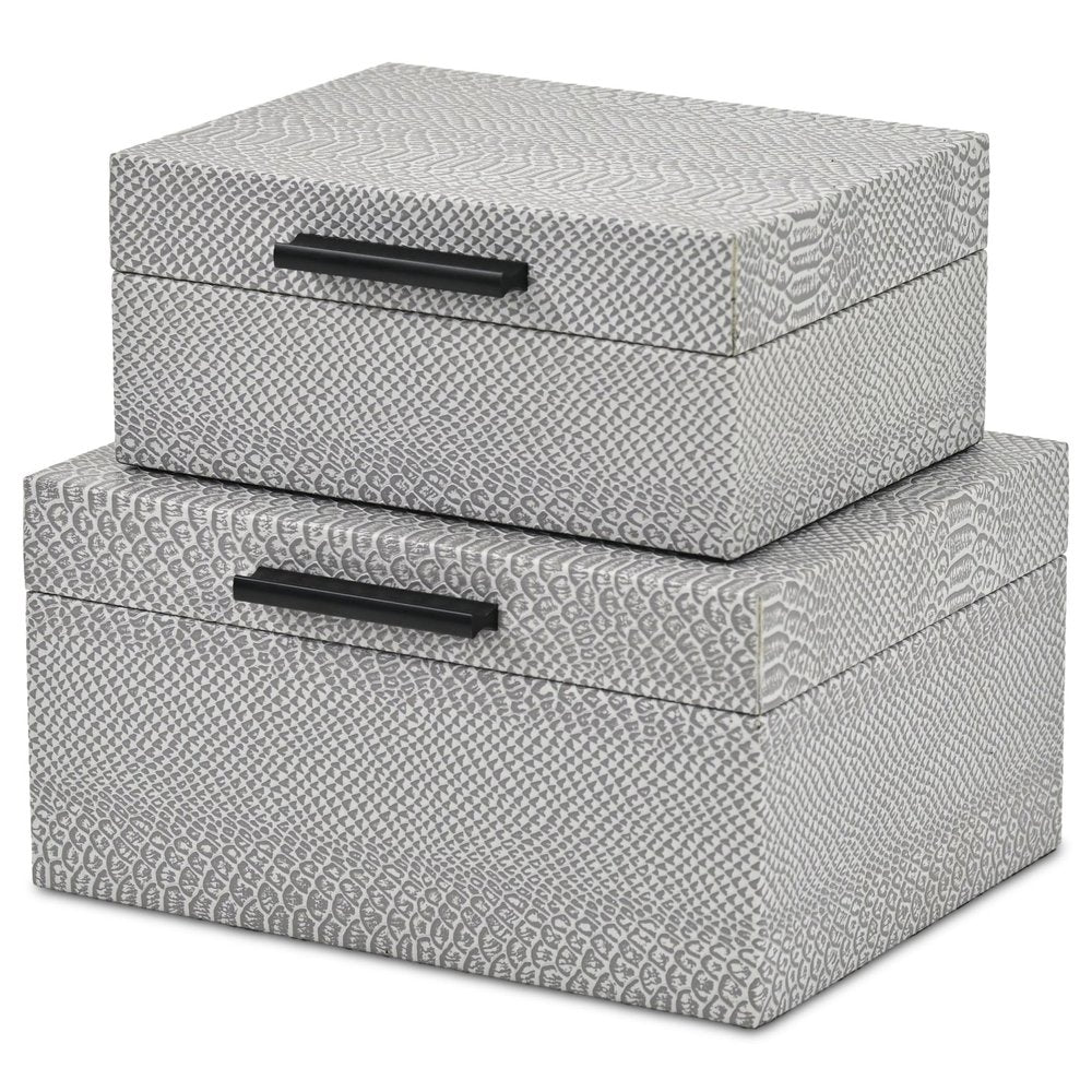 Set of Two Gray Wood Hand Painted Decorative Box HomeRoots