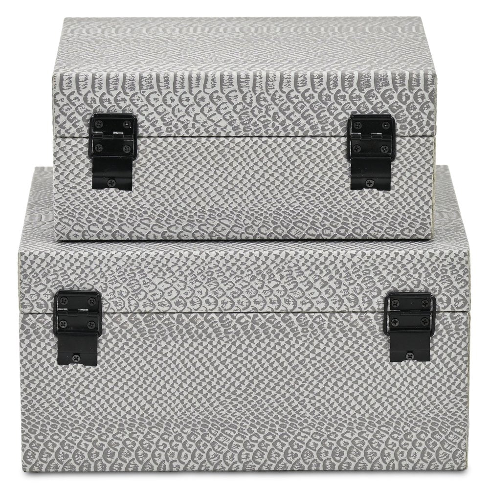 Set of Two Gray Wood Hand Painted Decorative Box HomeRoots