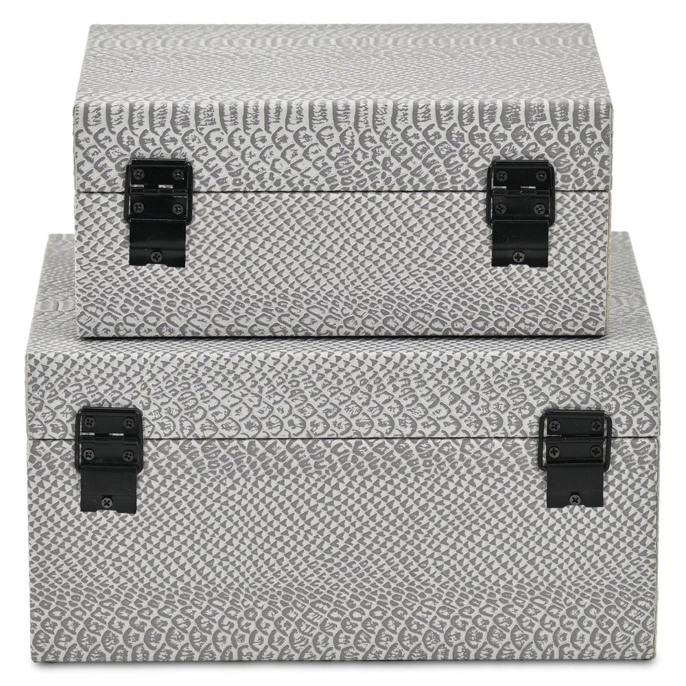 Set of Two Gray Wood Hand Painted Decorative Box HomeRoots