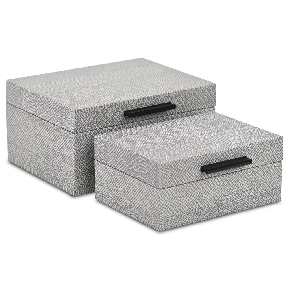 Set of Two Gray Wood Hand Painted Decorative Box HomeRoots