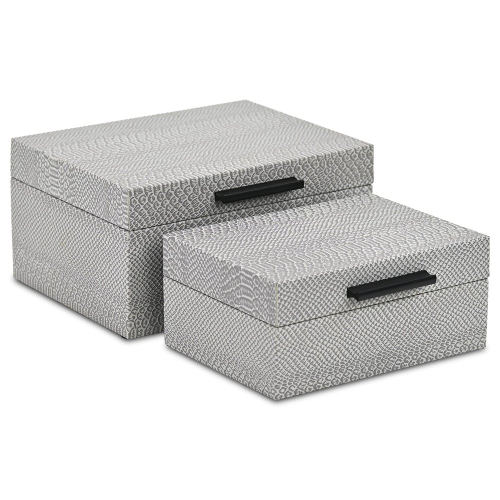 Set of Two Gray Wood Hand Painted Decorative Box HomeRoots