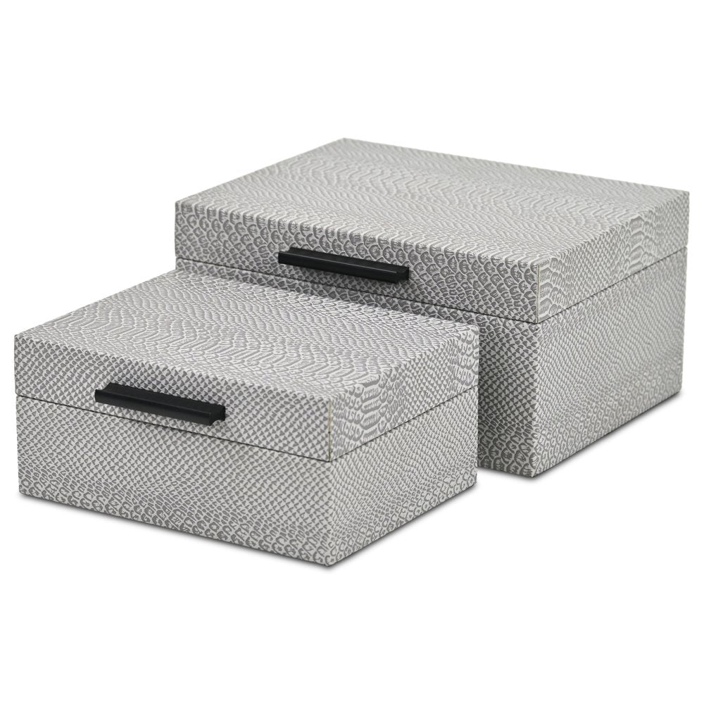 Set of Two Gray Wood Hand Painted Decorative Box HomeRoots
