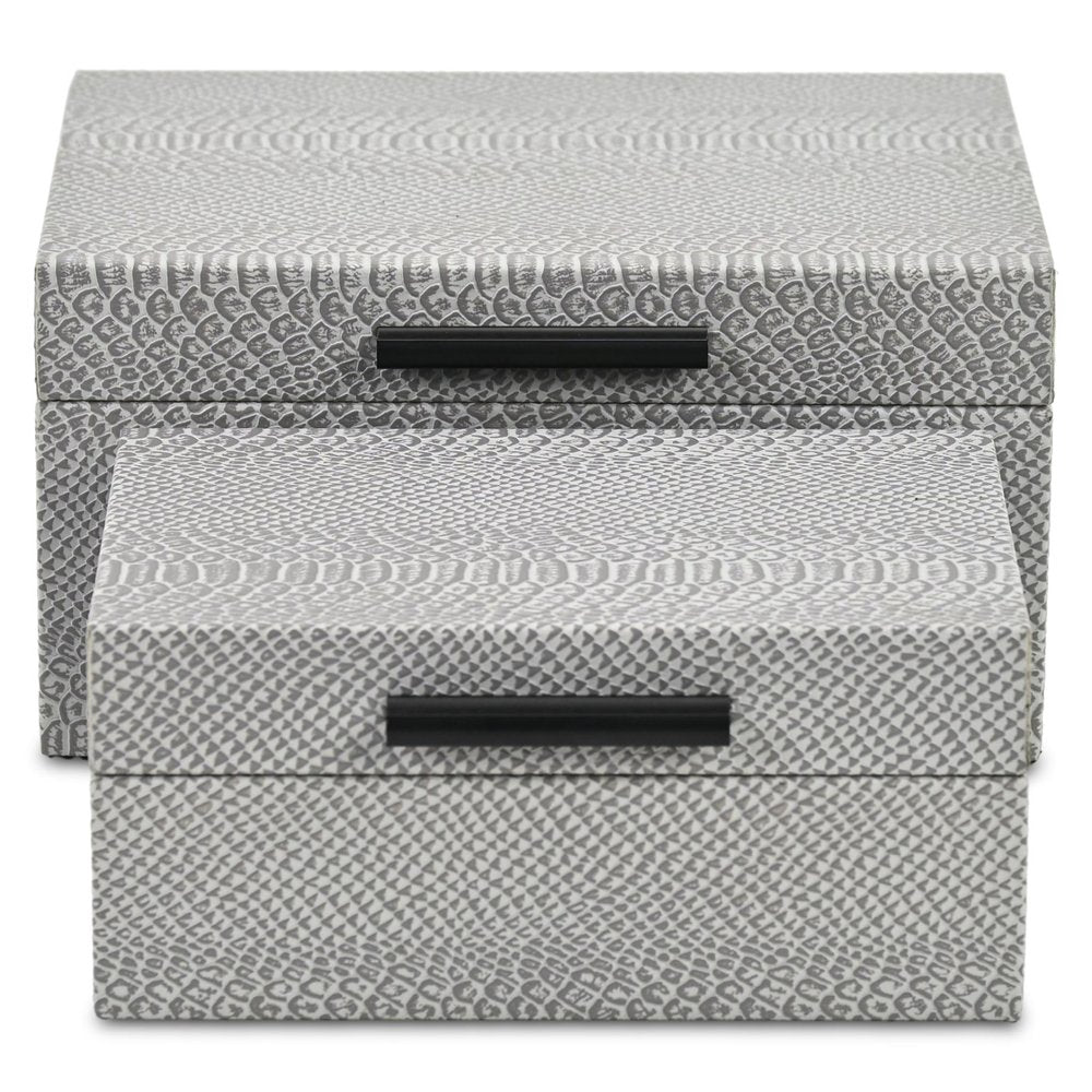 Set of Two Gray Wood Hand Painted Decorative Box HomeRoots