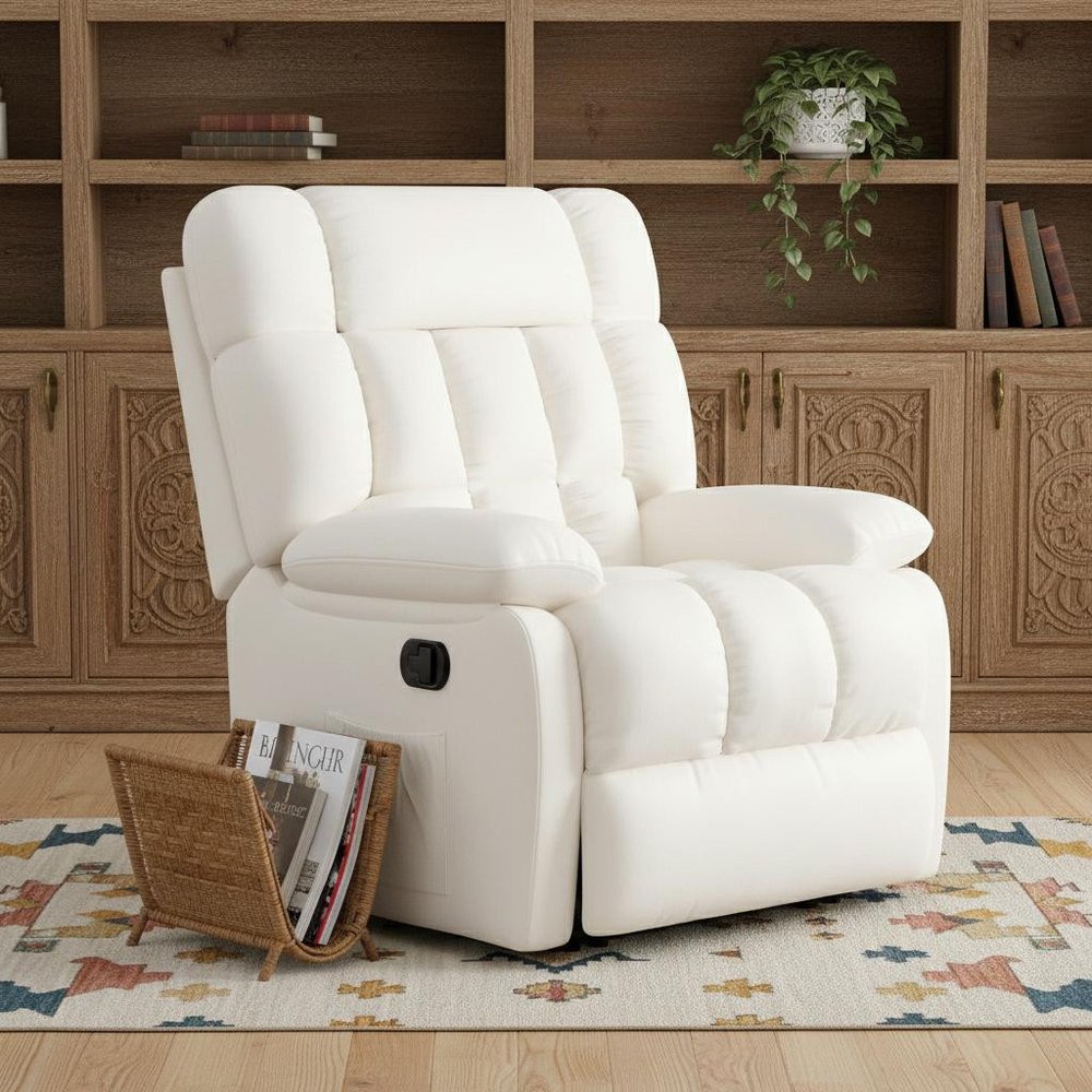 39" White Faux Leather Manual Recliner HomeRoots